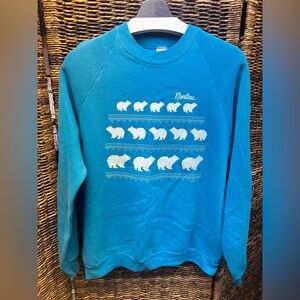 Jerzees Teal‎ Crewneck Sweater with Bear Pattern- Vintage 1986
